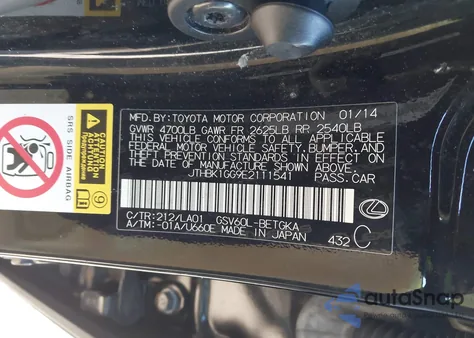 2014 Lexus Es 350 z USA, uszkodzony, nr VIN JTHBK1GG9E2111541